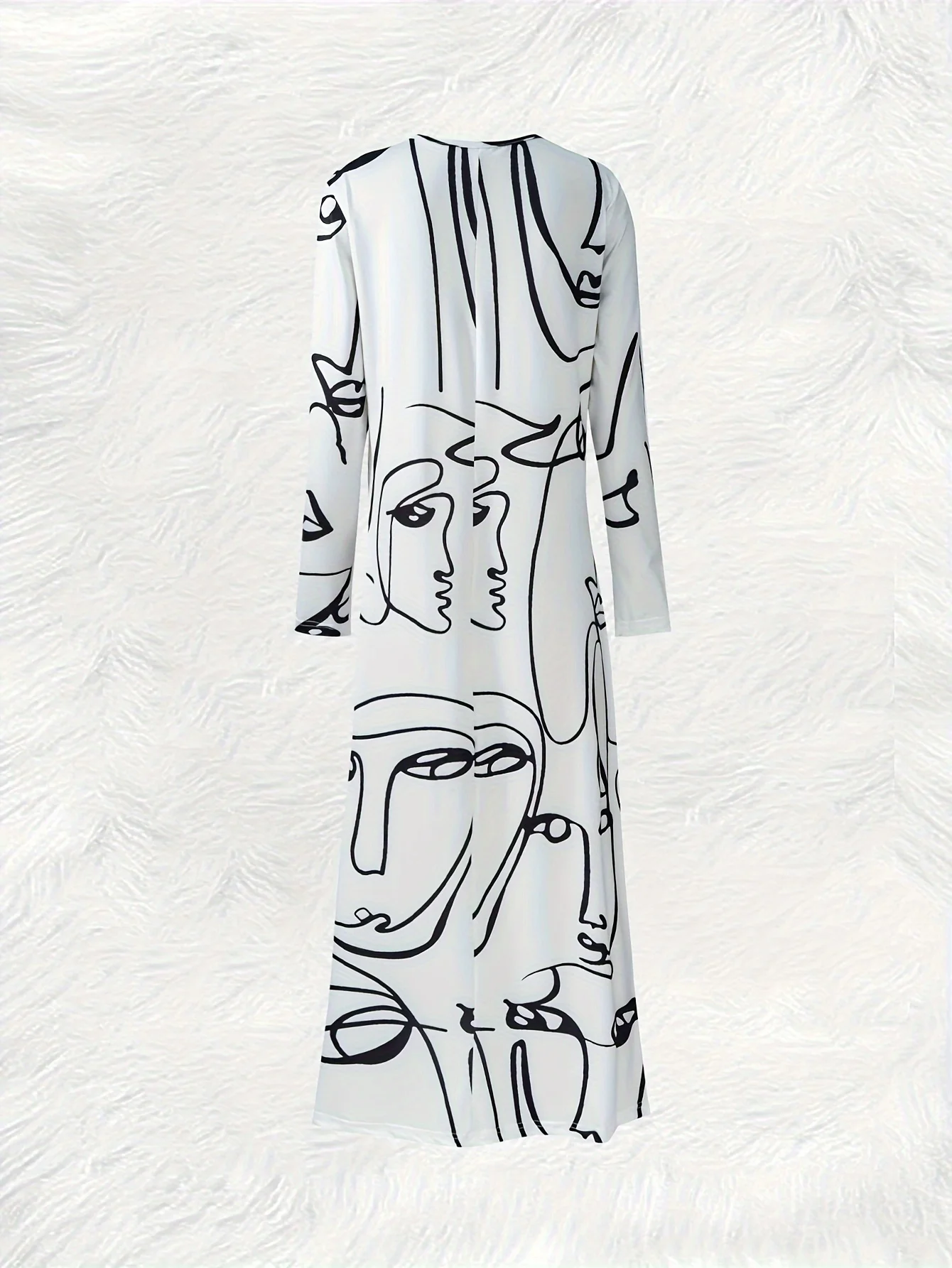Printed Design Casual style abstract facial line art pattern women's dress