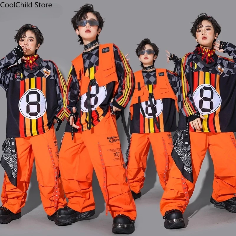 

Boys Hip Hop Cool Sweatshirt Vest Street Dance Cargo Pants Girls K-pop Jazz Costumes Children Teens Clothes Sets Kids Streetwear
