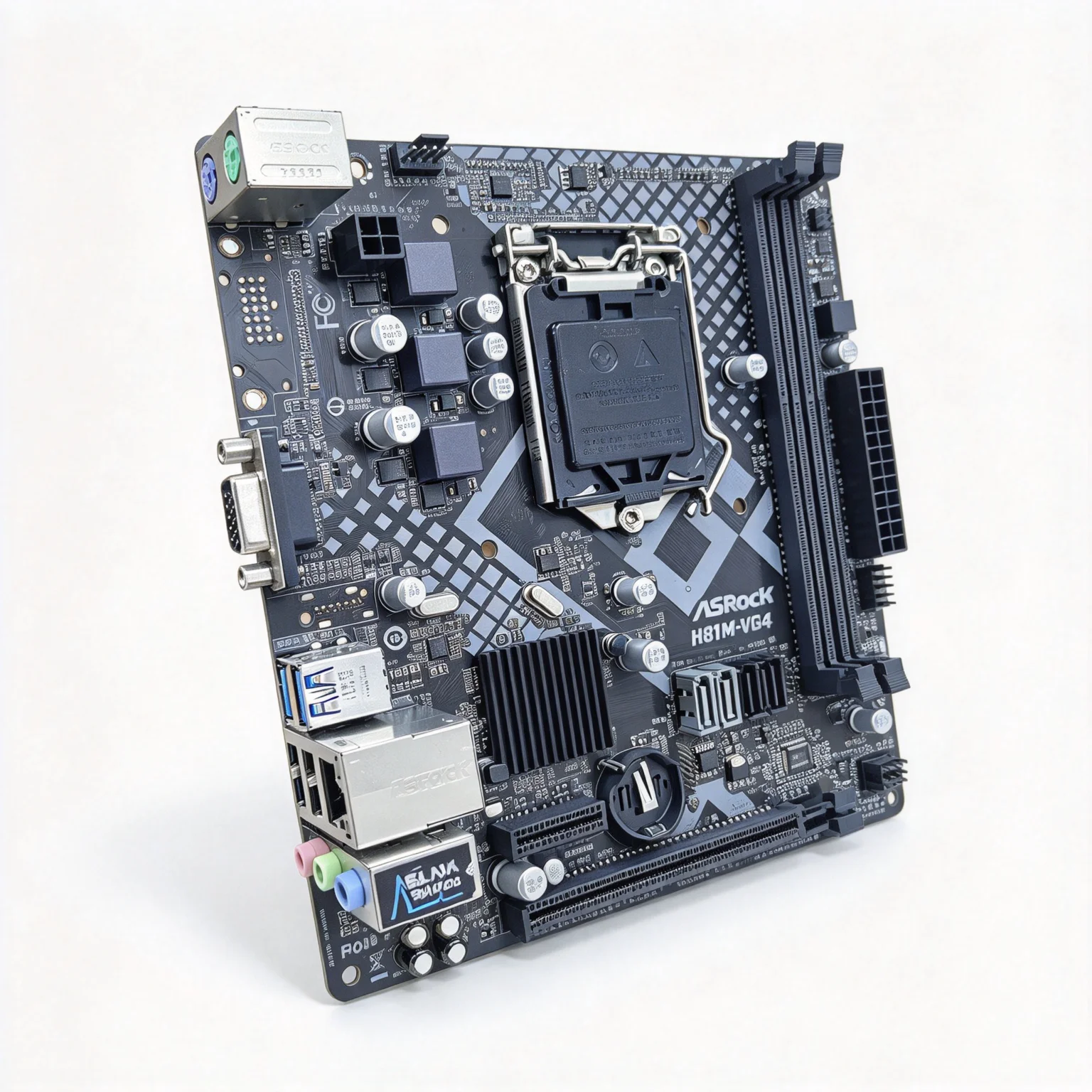 Płyta główna ASROC H81M-VG4 R4.0, gniazdo LGA 1150, DDR3, chipset Intel H81, USB 3.0, SATA III, PCI-E 2.0, format Micro ATX, kompatybilna z procesorami Core i3 4170, i3-4160, i5-4430. — zdjęcie produktu 5