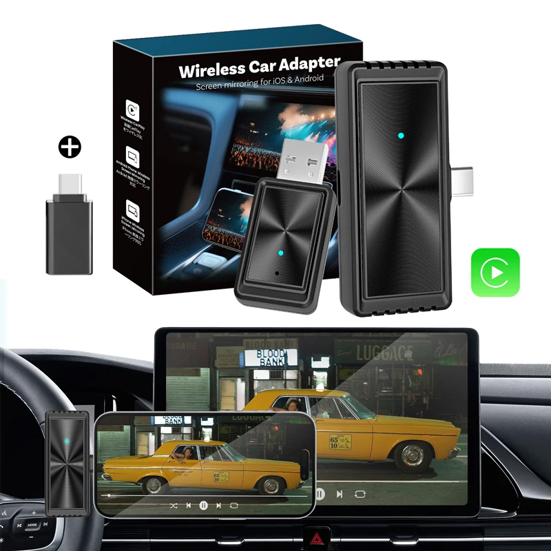 

﻿Mini Auto Wireless Adapter Portable Smart Car Streaming Box Plug and Play Wired To Wireless CarPlay Nfotainment Upgrade