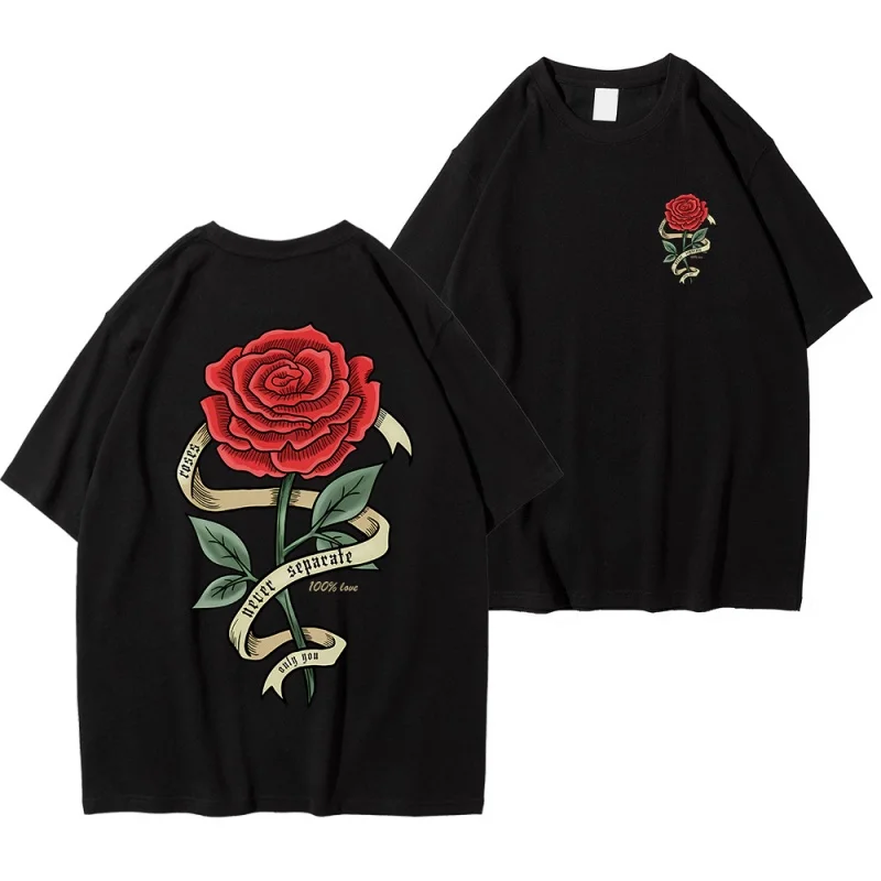 

100% cotton short-sleeved T-shirt female summer 2025 new design interesting rose print comfortable short-sleeved shirt.