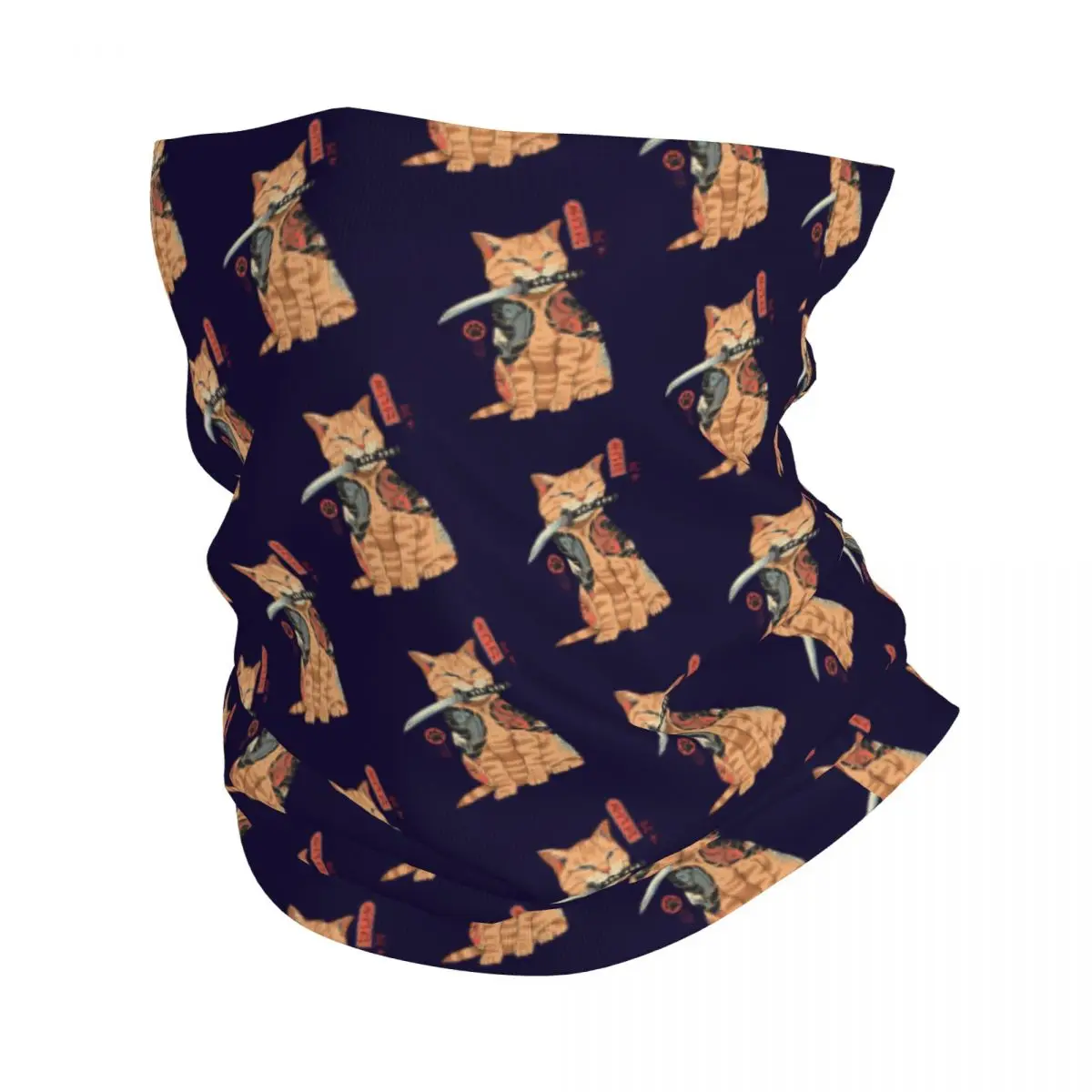 Kawaii Samurai Cat Bandana Neck Cover Motorcycle Club S-Samurai Wrap Scarf Cycling Scarf Hiking Unisex Adult All Season