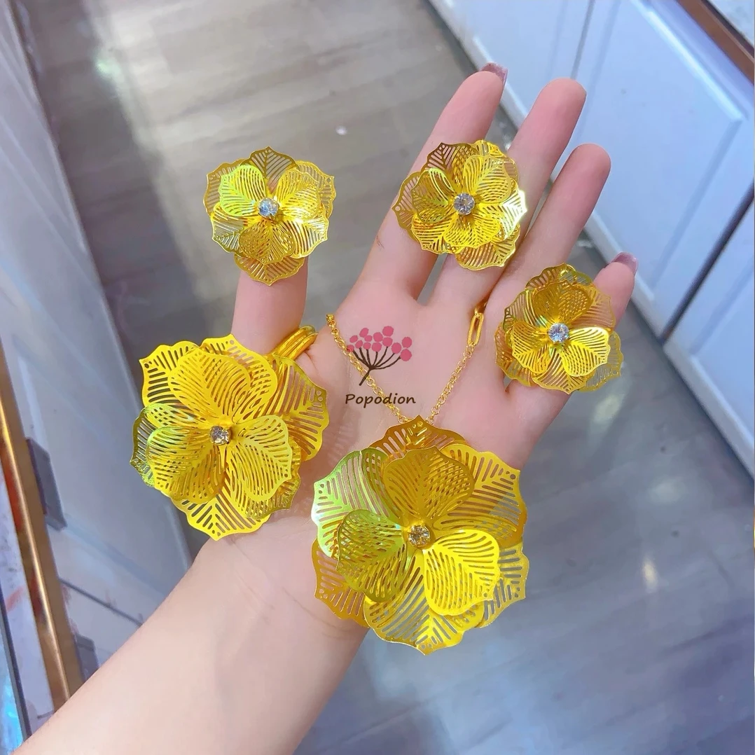 قلادة جديدة مطلية بالذهب عيار 24 قيراط من دبي، أقراط، خواتم، أساور، هدايا للأصدقاء النسائية، مجموعة مجوهرات حفلات الزفاف DD10609