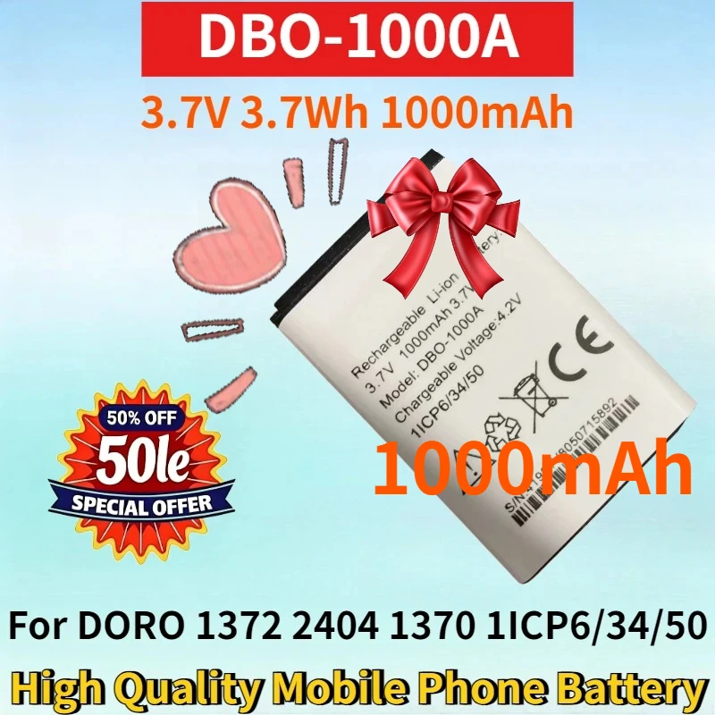 

Newest DBO-1000A 3.7V 3.7Wh 1000mAh Battery for DORO 1372 2404 1370 1ICP6/34/50 High Quality Replacement Mobile Phone Battery