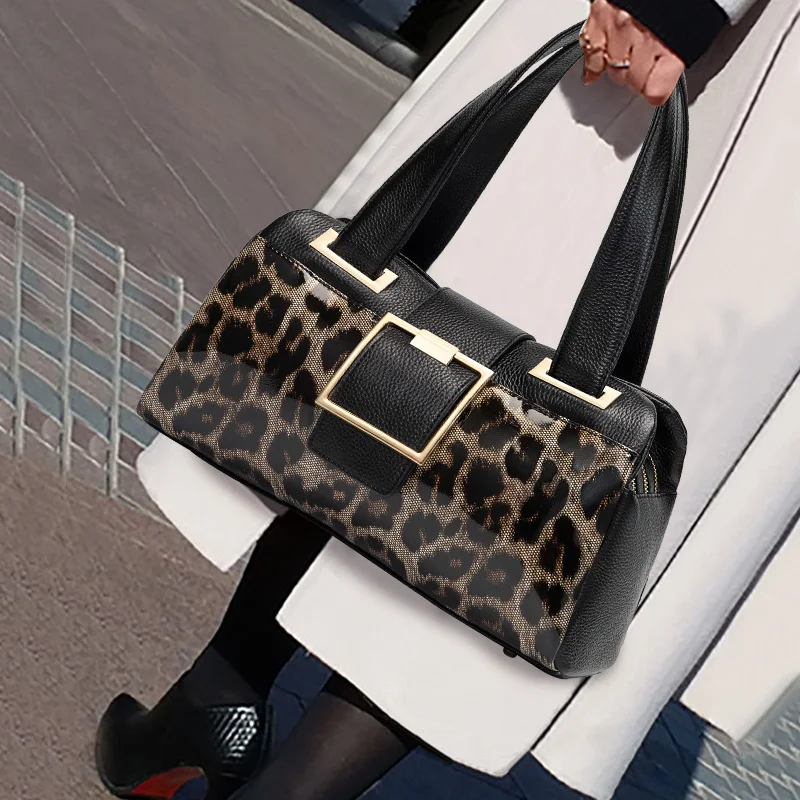 Aidrani  New trendy women's handbag with large capacity and high-quality leopard print cowhide bag