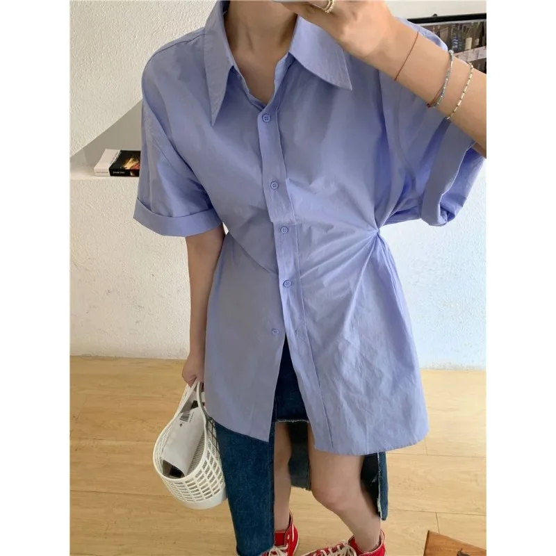 QWEEK White Basic Slim Shirt Woman Sweet Preppy Short Sleeve Blouses Summer Korean Fashion Office Ladies Casual Chic Aesthetic