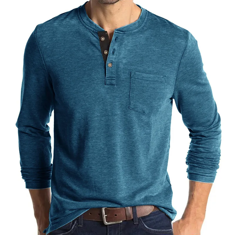 European and American men's long-sleeved crew neck T-shirt, men's bottoming shirt, foreign trade men's t-shirt collar top 210916