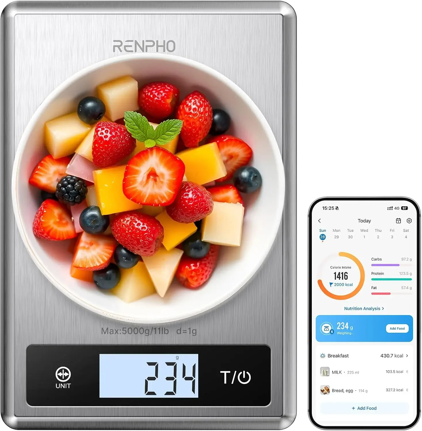 

Digital Food Scale with Nutritional Calculator, Smart Kitchen Scale for Weight Loss, Calorie & Macro Tracking, Stainless Steel