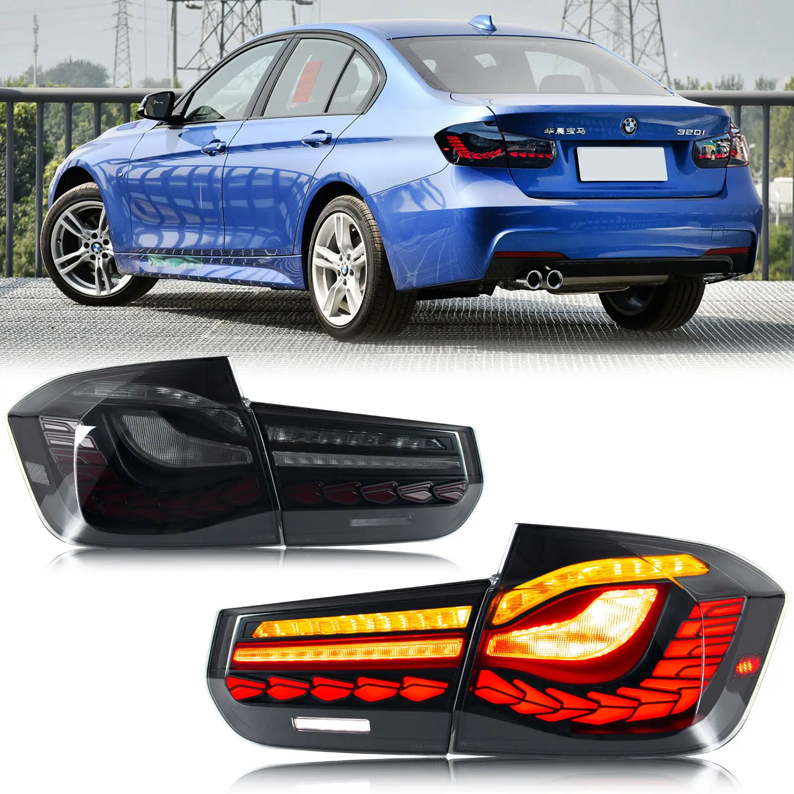 LED GTS Tail Lights for BMW 3-Series F30 F35 F80 Saloon 2012-2018 Start-up Animation Sequential Turn Signal Rear Lamps Assembly