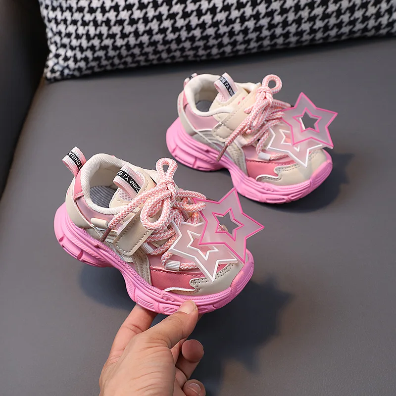 2023 New Children\'s Sneakers Girls Fashion Star Shoes Toddler Non-slip Casual Shoes Kids Breathable Sport Shoes Student Shoes