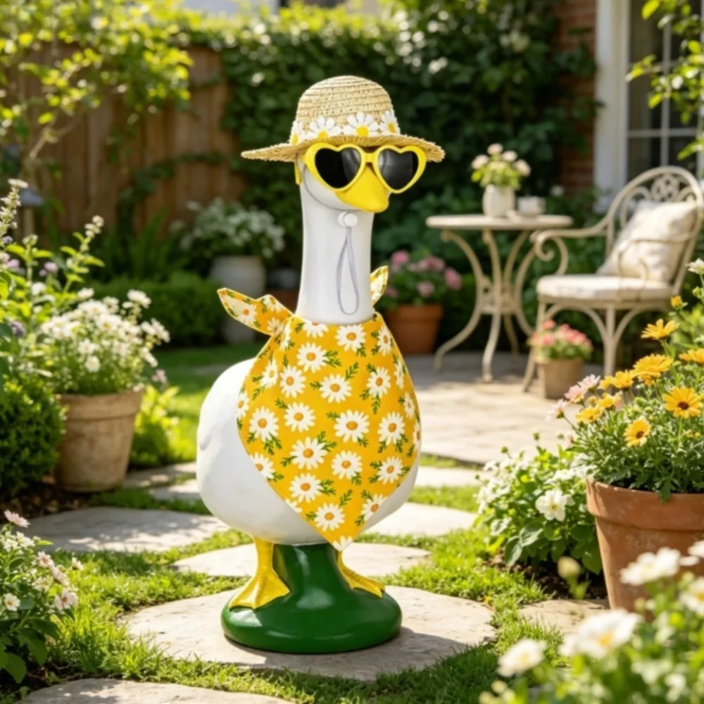 Lawn Goose Summer Accessories Straw Hat & Bandana Set for Garden Decor Exclude Goose
