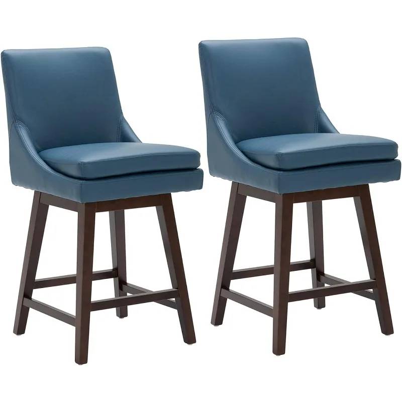 Bar Stools Set of 2, Counter Height Swivel Barstools, Morden Upholstered Fabric Counter Chairs with Back Support