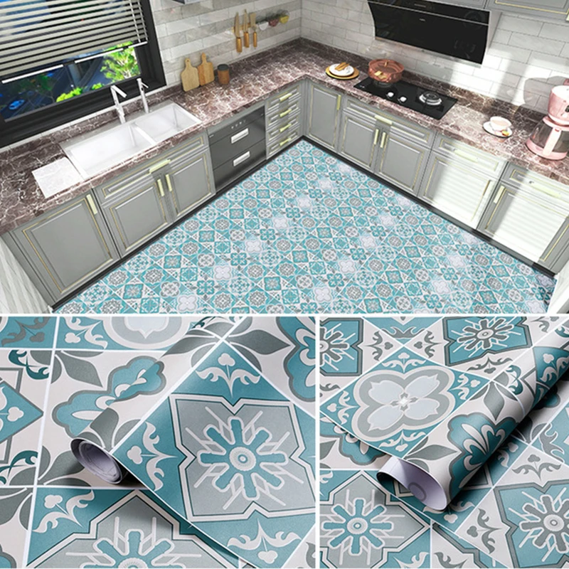 

PVC Floor Sticker Kitchen Stickers Oil-proof Waterproof Vinyl Self-Adhesive Stove Cabinet Wallpaper DIY Bathroom Wallpaper Decor