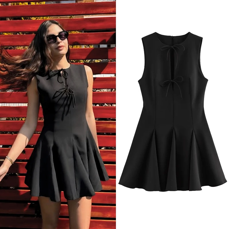 HXAO Kurze Partykleider 2025, Damen Frühling Sommer, ärmellos, Schleife, Minikleider, modisch, lässig, Y2k, elegantes Kleid, Vestidos