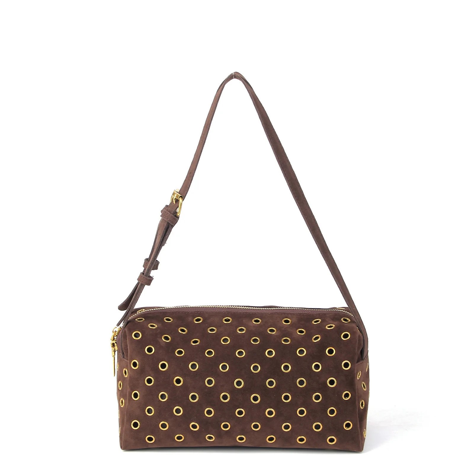 

2026 new autumn and winter retro brown metallic rivet handbag cutout pillow women's bag and shoulder bag