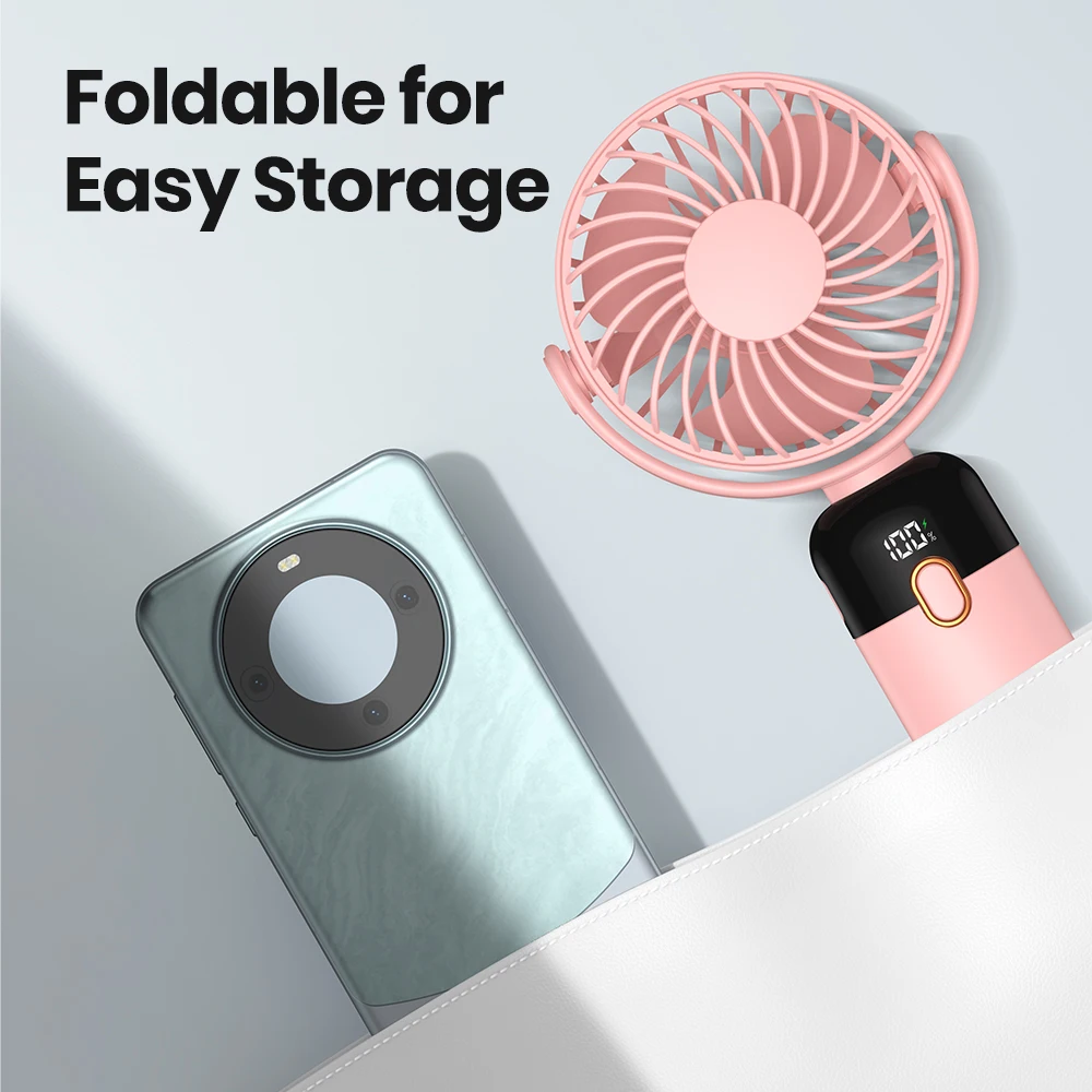 TOPK Mini Portable Handheld Fan USB Rechargeable Fan 360° Rotatable Handheld and Neck 2in1 Cooling Hand Fans Ventilation Fan