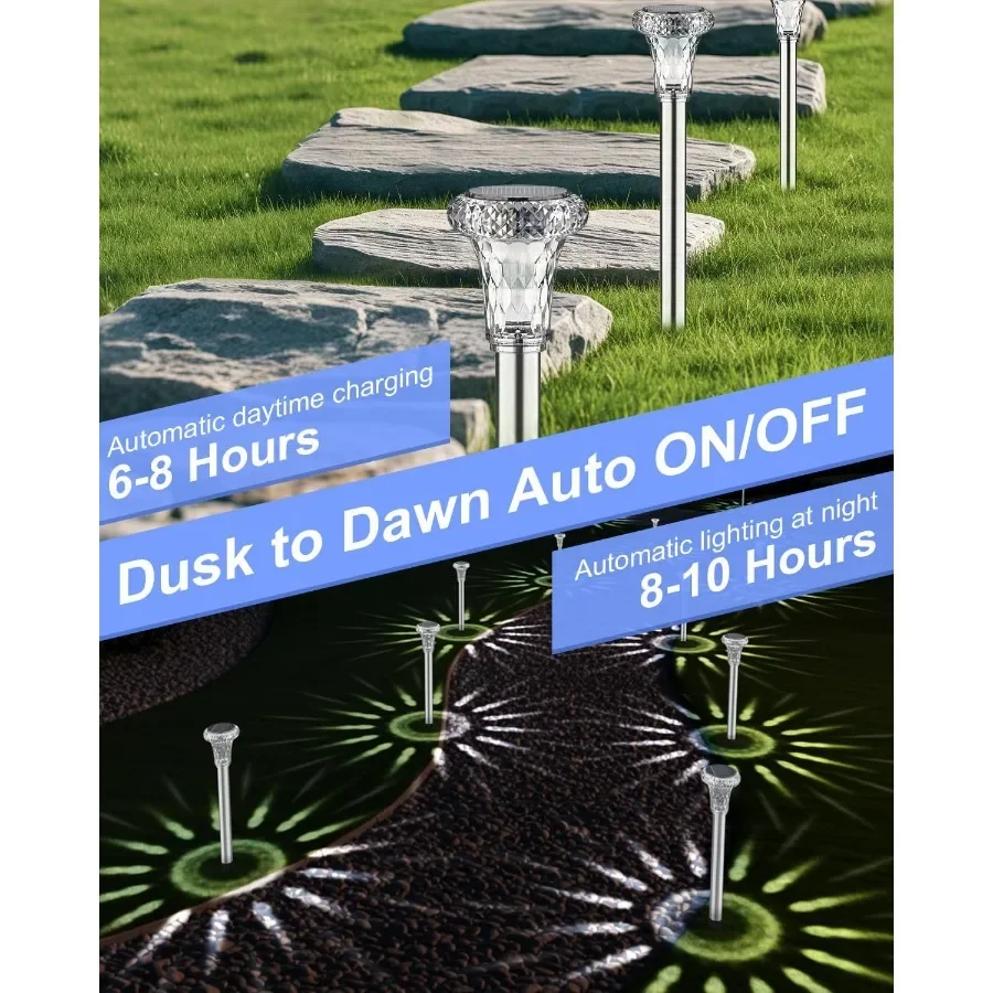 أضواء مسار الطاقة الشمسية الصغيرة في الهواء الطلق 12 حزمة مقاوم للماء ترقية مشرق LED أضواء الحديقة الشمسية الفولاذ المقاوم للصدأ أرض تعمل بالطاقة الشمسية