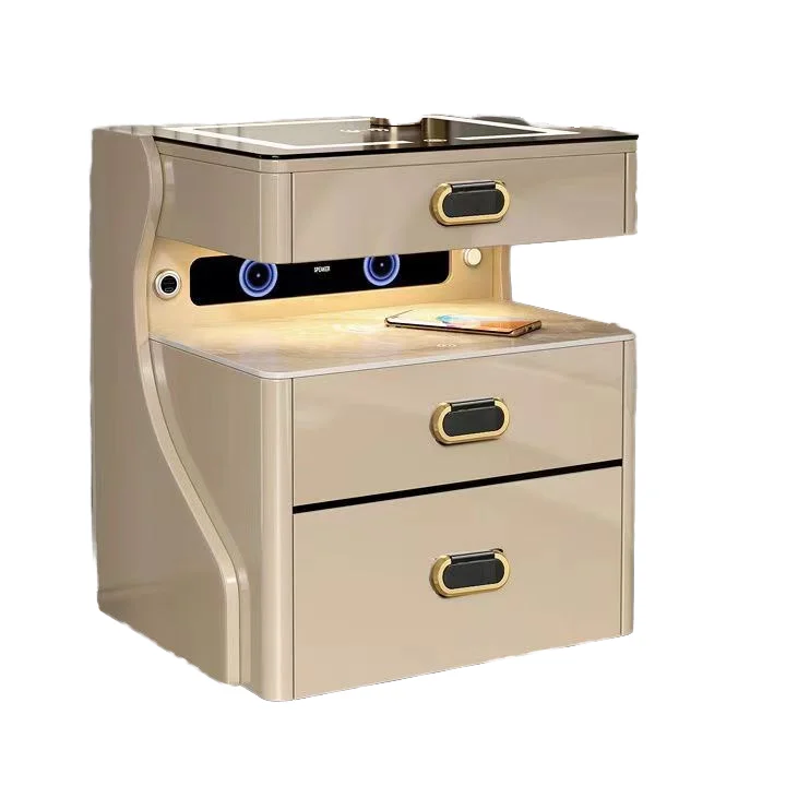 خزانة متكاملة متعددة الوظائف، طاولات شحن لاسلكية مزدوجة، طاولة بجانب السرير الذكية، منضدة ذكية مع آمنة