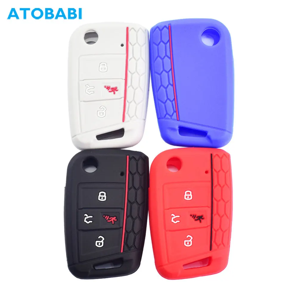 Silicone Car Key Case 4 Buttons Flip Remote Control Fobs Protect Cover Skin For VW Volkswagen Golf VII Mk7 GTI Jetta Tiguan 2018