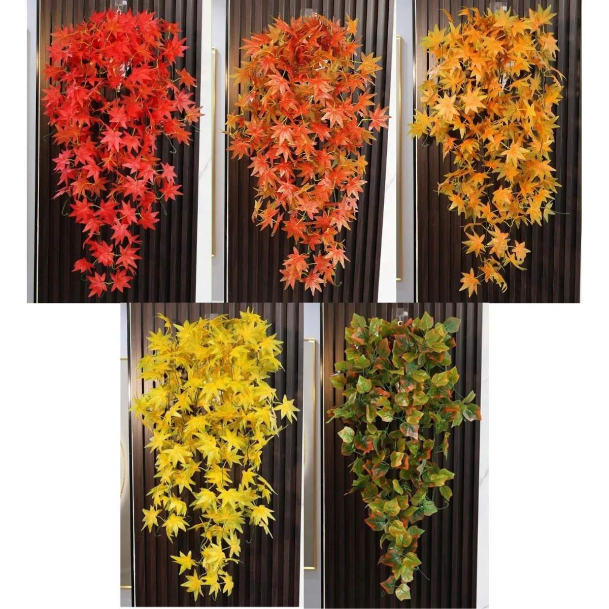 5 شوكات من أوراق القيقب الاصطناعية للتعليق على الحائط - أوراق حرير ثلاثية الأبعاد نابضة بالحياة لديكور المنزل، وديكور الخريف، وغرفة المعيشة |   كرمة فو