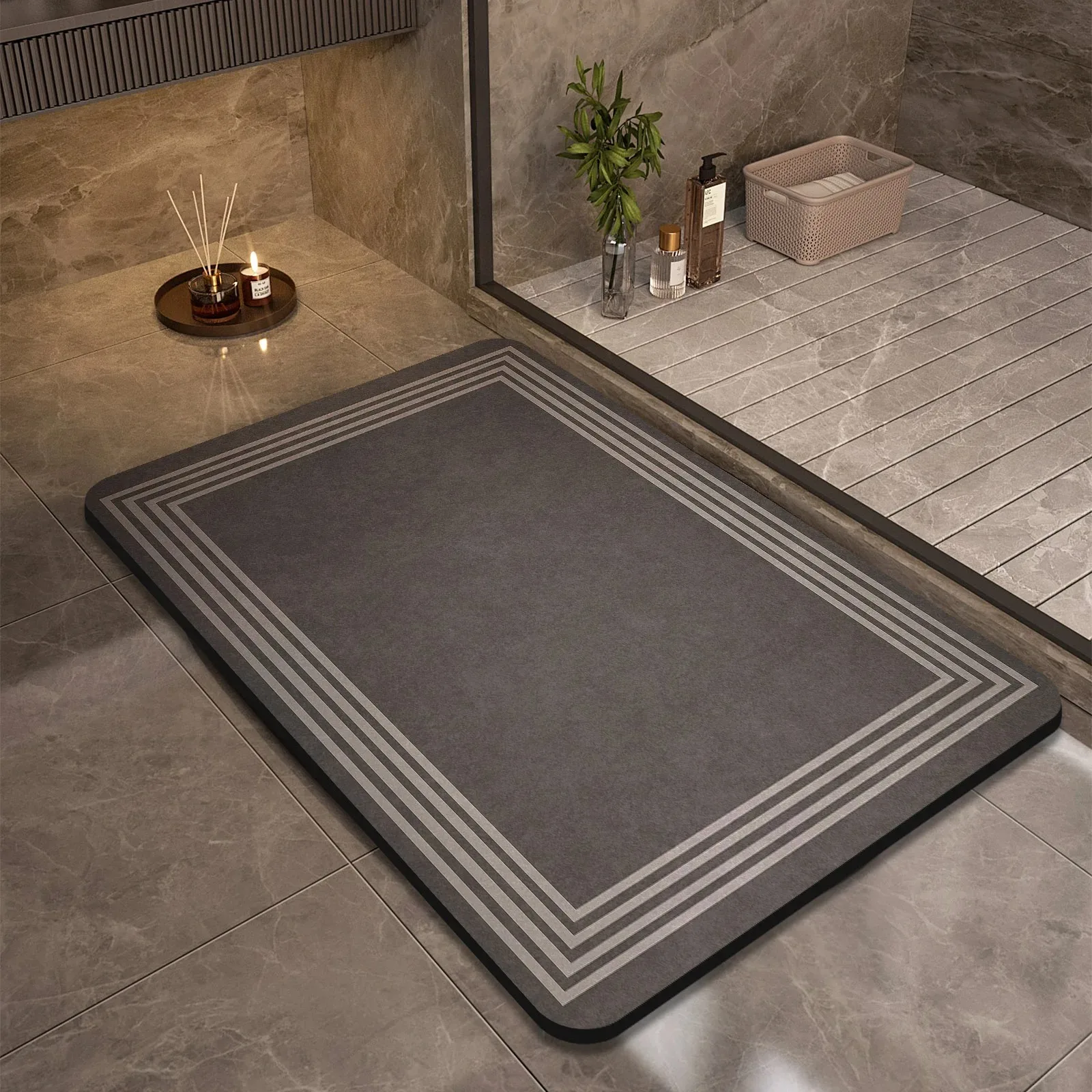 

Bathroom Floor Mat Non-slip Water-absorbing Quick-drying Toilet Door Rug Diatom Mud Carpet Pure Color Minimalist Lines Foot Mats