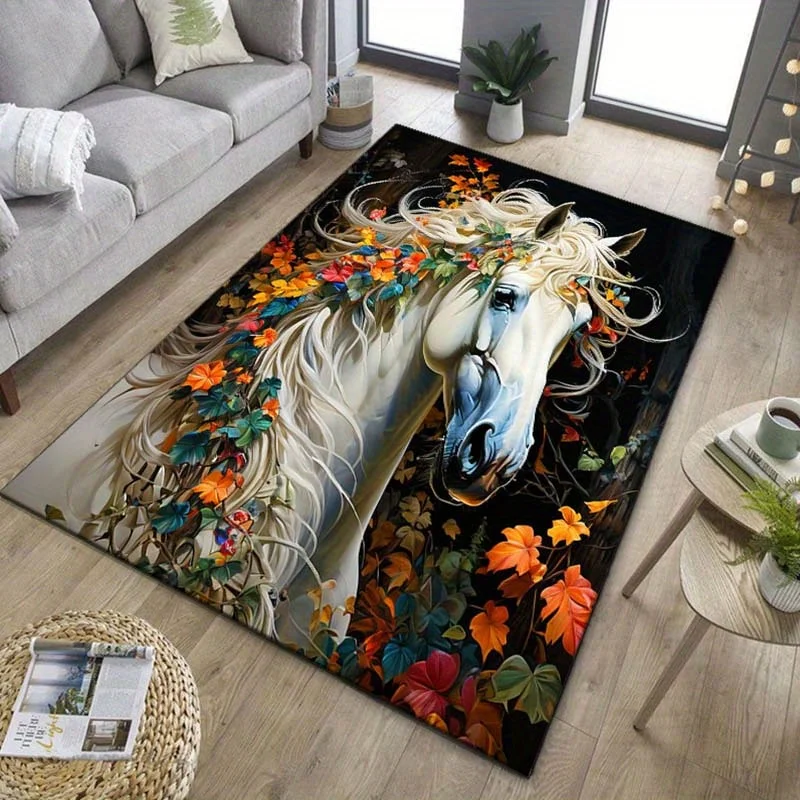 

Элегантный ковер с цветочным принтом в виде лошади для декора гостиной — уникальный художественный дизайн, мягкая текстура, нескользящая подложка | Тенденции домашнего декора