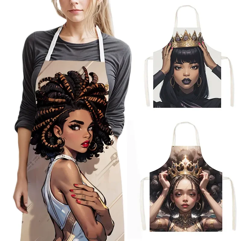 African Cartoon Girls Print Cooking Aprons Afro Women Household Cleaning Pinafore Barber Restaurant Chef Waiter Kitchen Apron