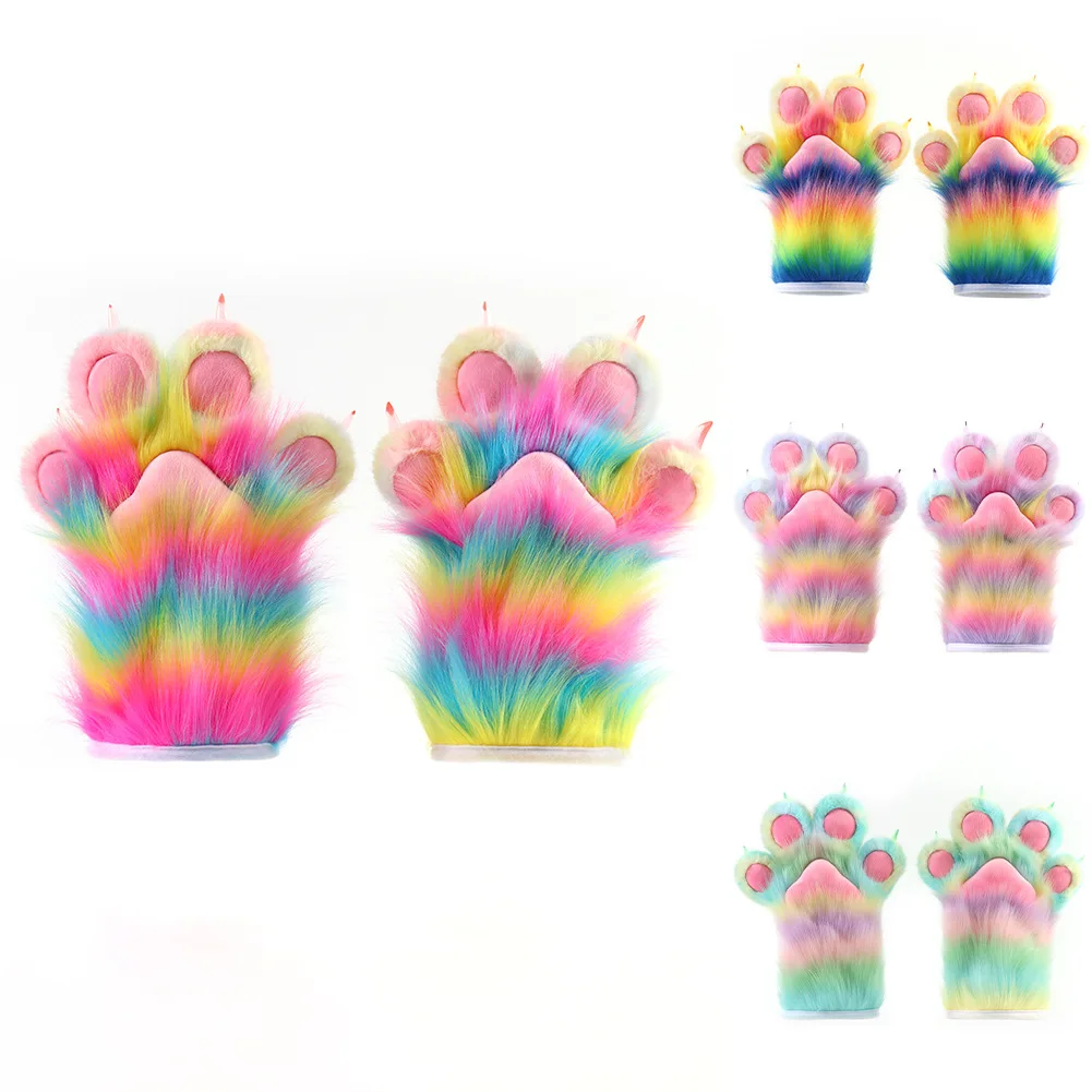 Furry Gloves for Fursuit Cosplay Animal Claw Paws with Soft Fur Nails Fantasy Costume Accessories Comic Con and Cosplay Props