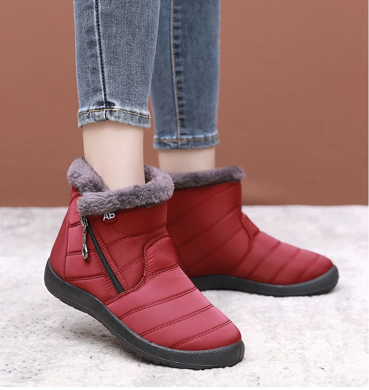 Damen Winter-Schneestiefel mit warmem Kunstfellfutter, seitlichem Reißverschluss, wasserdicht, rutschfest, bequeme Knöchelstiefel für ältere Damen. – Detail 11