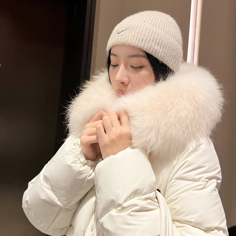 Thicken Winter 90% Goose Down Jacket Women Natural Large Fur Hooded Puffer Coat Fashion Long White Warm Outerwear Female