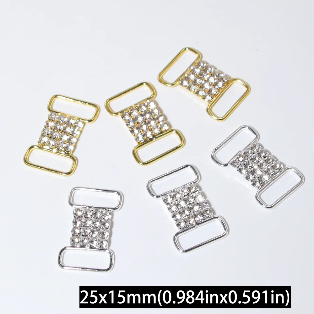 SKYE CIEL 10Pcs 15*25mm Crystal Buckles for Garment Accessories Rhinestone Bikini Connector Ribbon Clothing Buckle