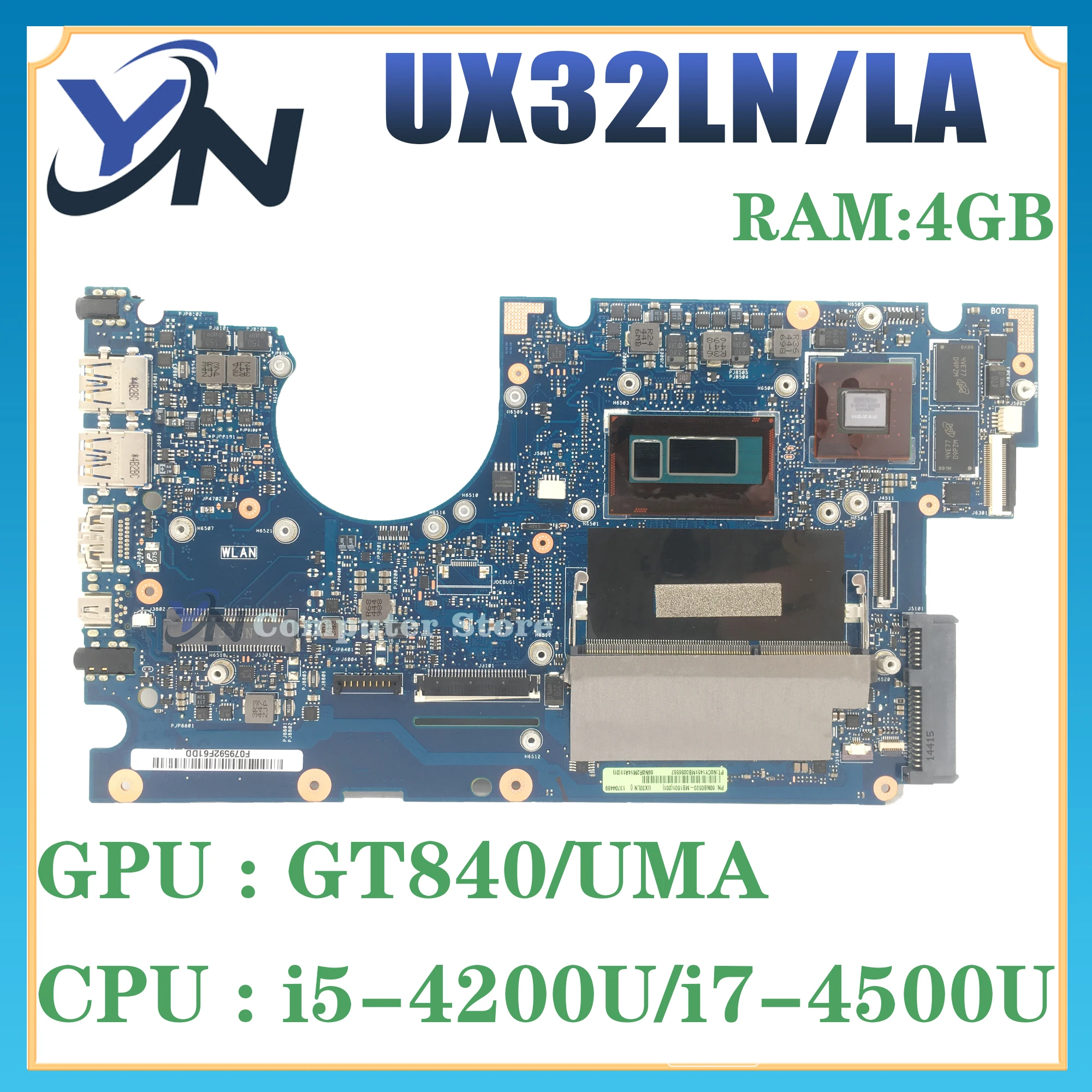 UX32LA-LN Mainboard For ASUS UX32LN UX32L UX32LA BX32LN BX32LA Laptop Motherboard I3 I5 I7-4th Gen UMA/GT840M 4G/RAM