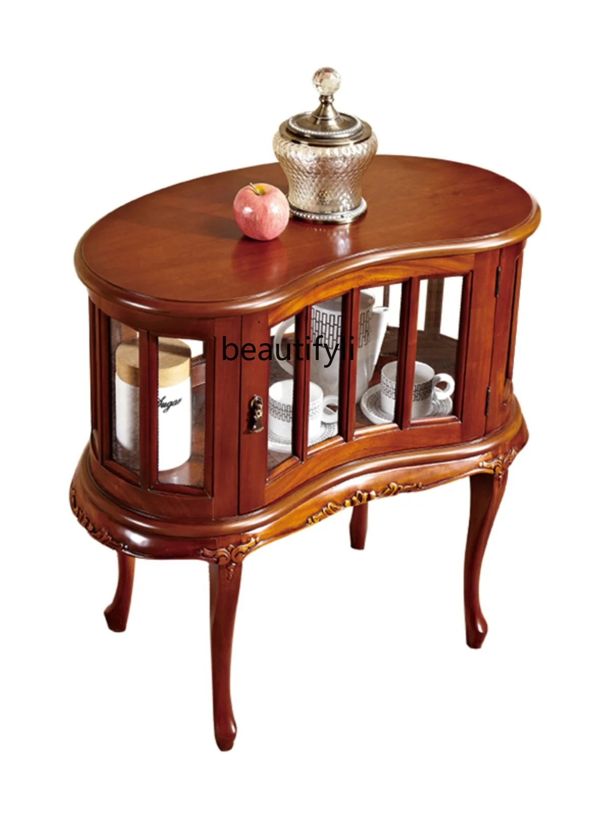 American-Style Small Glass Cabinet European-Style Cashew Arc Display Cabinet Sofa Corner Drop Cabinet