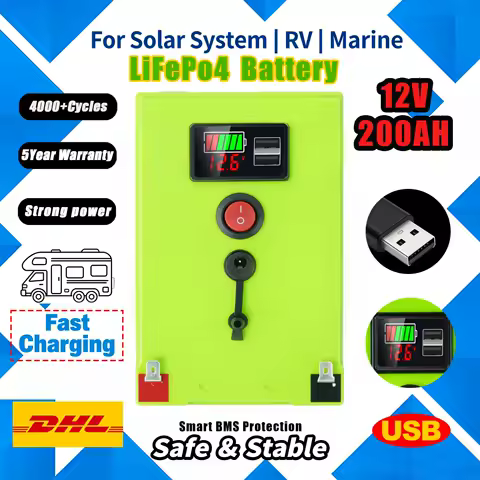 12v Rechargeable🥞 Battery 200AH Lithium Iron Phosphate Battery with BMS for Reliable RVOff-Grid⛈️Marine&amp;Solar Applications
