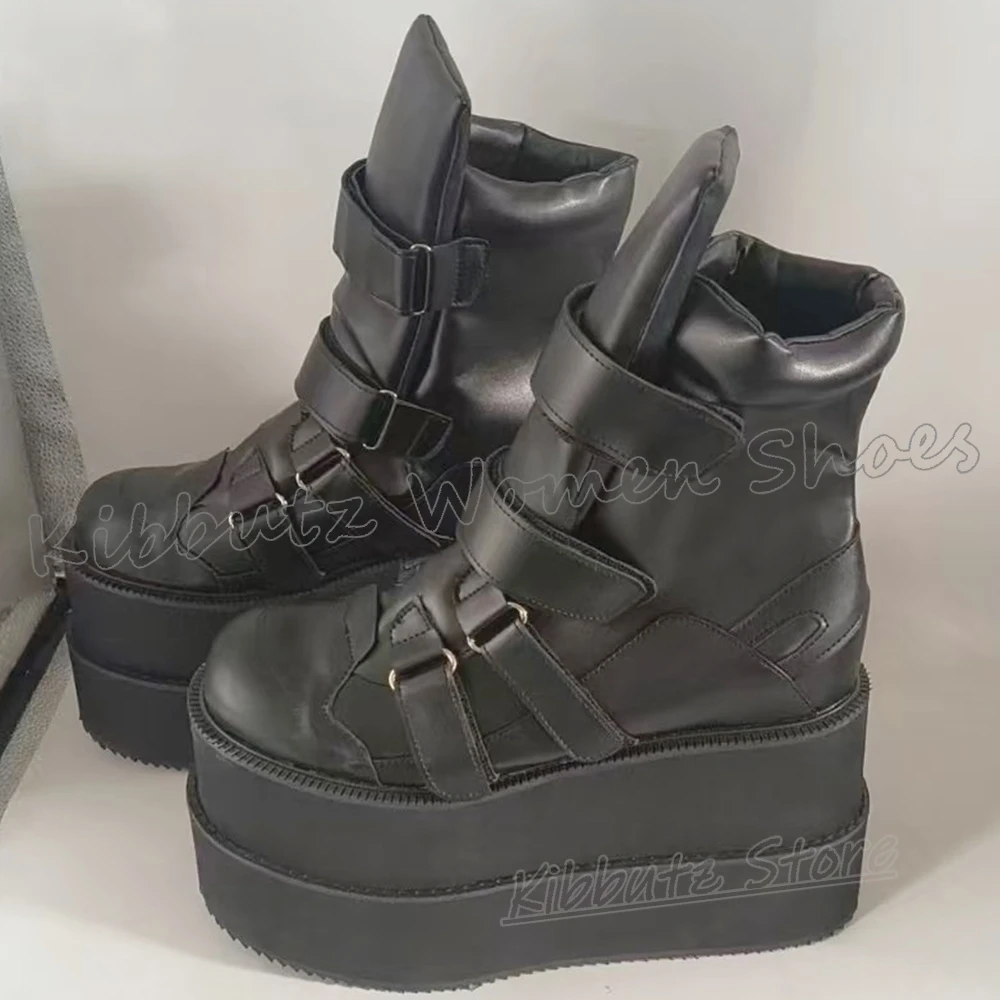 Ankle Modern Boots Double Platform Leather Zipper Buckle Spicy Girls Fashion Novelty Concise Sexy Shoes Round Toe Thick Bottom
