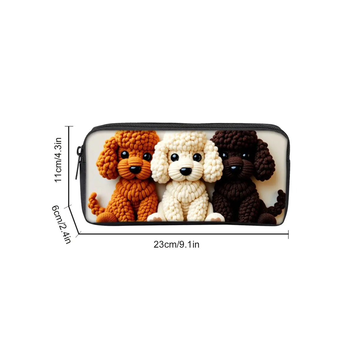 Knitted Dogs Print Single Layered Pencil Case for Boy/Girls Best Gifts 2D Flat Cartoon School Supplies Pencil Pouch for Children