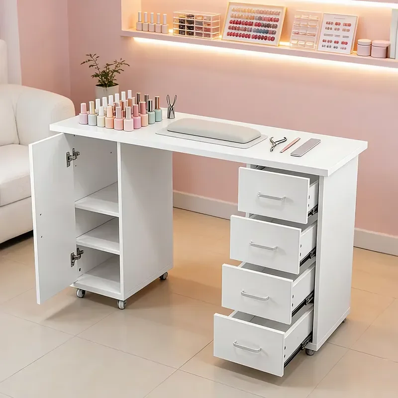White Nail Table Deluxe Manicure Station Salon Furniture Work Desk Beauty Equipment