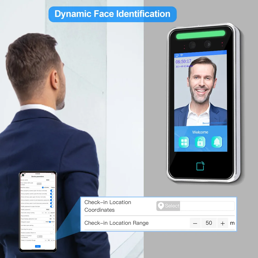 WiFi APP Dynamic Facial Recognition TCP IP USB Time Attendance Device 5000 Face RFID Metal Touch Keypad Access Control System
