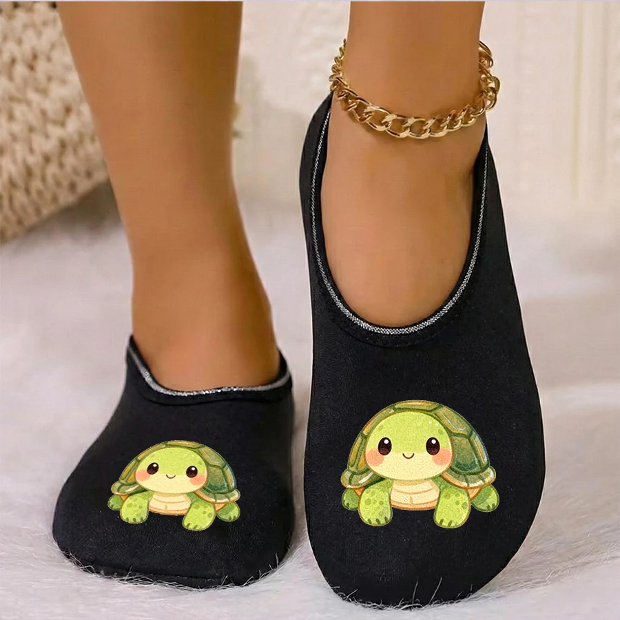 

Four season wearable couple turtle print with thin velvet lining, breathable, high elasticity, anti slip floor slippers