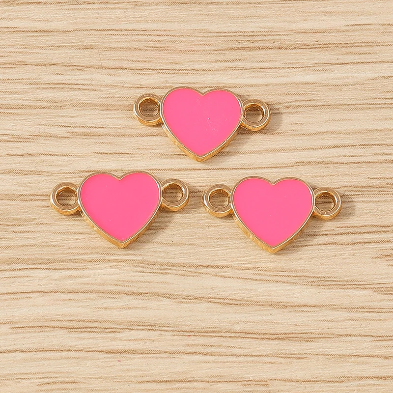 10 stücke 16x9mm niedlichen Doppel loch Emaille Liebe Herz Charms Anschlüsse für Schmuck machen DIY handgemachte Armbänder Halskette Handwerk Geschenk – Detail 3