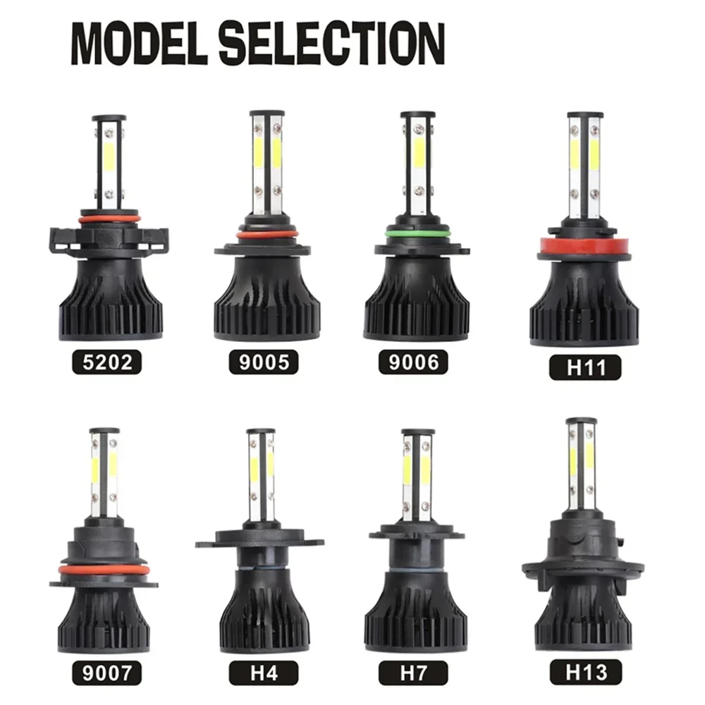 2 шт. 4-сторонние светодиодные лампы 6500K H11 H4 H7 H9 H8 9004 9005 9006 9007 4 COB Автомобильные светодиодные лампы для фар Авто светодиодные лампы HB3 HB4 HB5 12 В