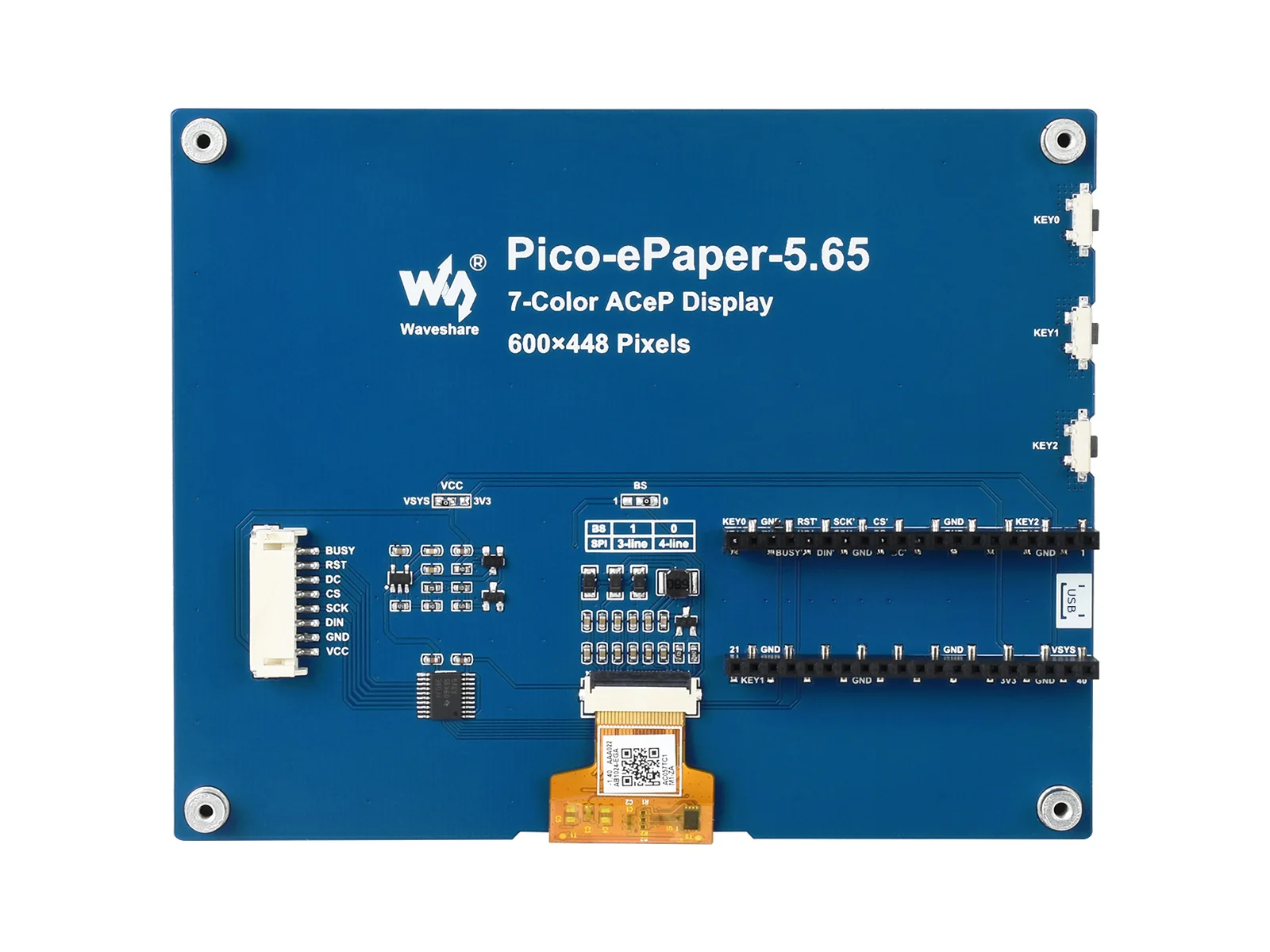 Pico-ePaper-5.65,5.65 pouces Module d'affichage e-ink coloré pour Raspberry Pi Pico, 600 × 448 Pixels, ACeP 7 couleurs