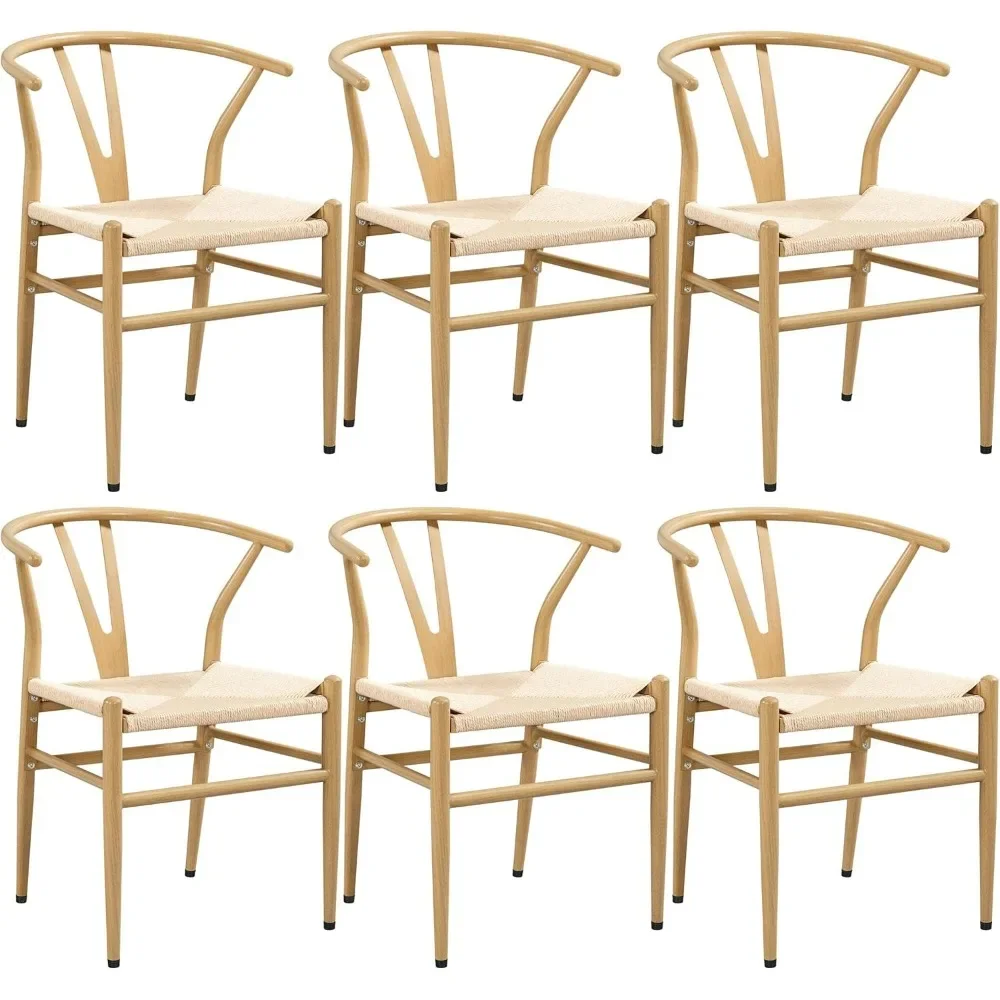 Set of 6 Weave Chairs Metal Dining Chairs Mid-Century Modern Dining Room Chairs with Y-Shaped Backrest