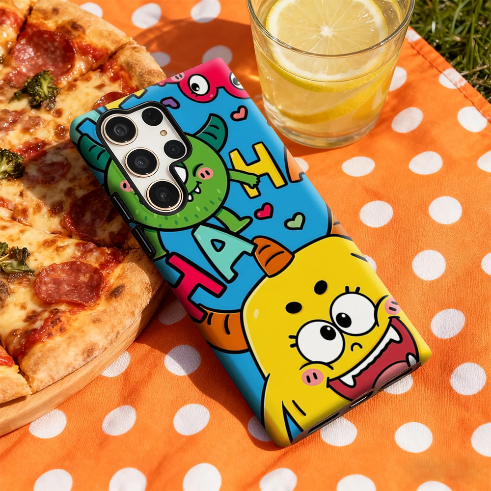 Funda de teléfono Cheeky Monster HA HA Party para Samsung Galaxy S25 Ultra S24 S23 Ultra Plus, funda trasera brillante de doble capa