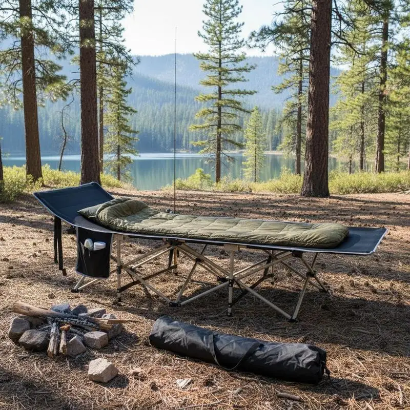 Faltbares Campingbett 190 x 68 x 52 cm Schwarz Wetterfestes Feldbett mit Tragetasche Tragbarer Schlafsack für Camping Angeln Festival Garten Outdoor Living Gästezimmer Komfort Platzsparend