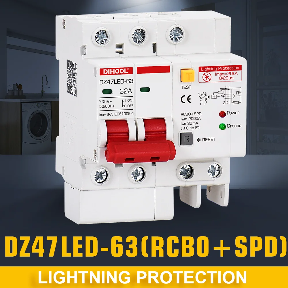 

DIHOOL RCD RCBO Residual Current Circuit Breaker Short Current Leakage Protection 16A 20A 32A 40A 50A 63A