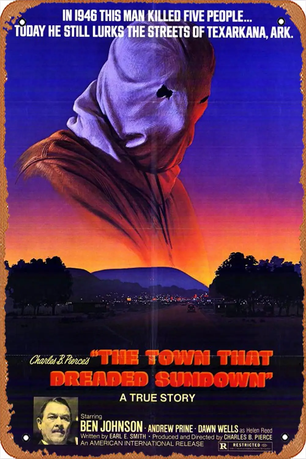 Metal sign The Town That Dreaded Sundown (1976) Poster Vintage Metal Sign Wall Decor Garage Shop Bar Living Room Wall Art Tin Si