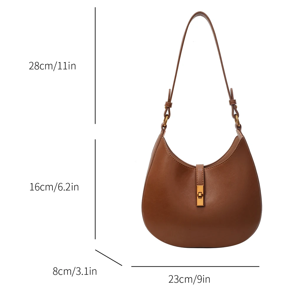 Women Trendy Half Moon Bag Large Capacity PU Stylish Crossbody Bag Solid Color Casual Satchel Bag for Shopping Commuting