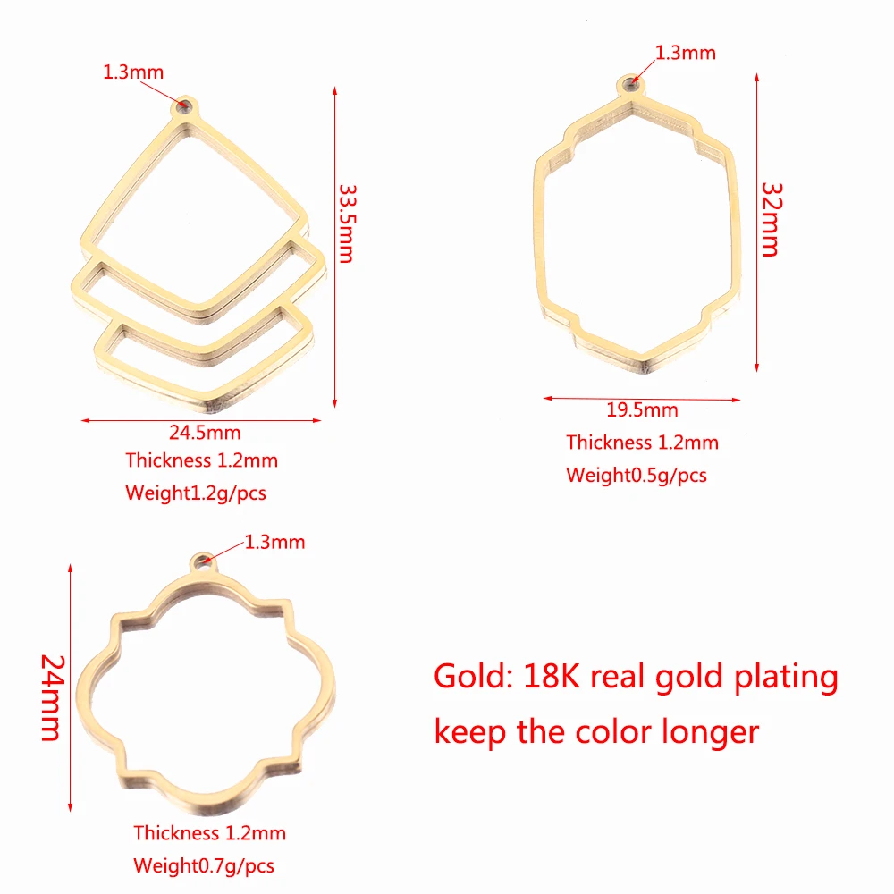 5pcs Gold-Plate Stainless Steel Hollow Out Fan-shaped Charm Geometric Open Bezel Frame Pendants Connectors Earring Necklace