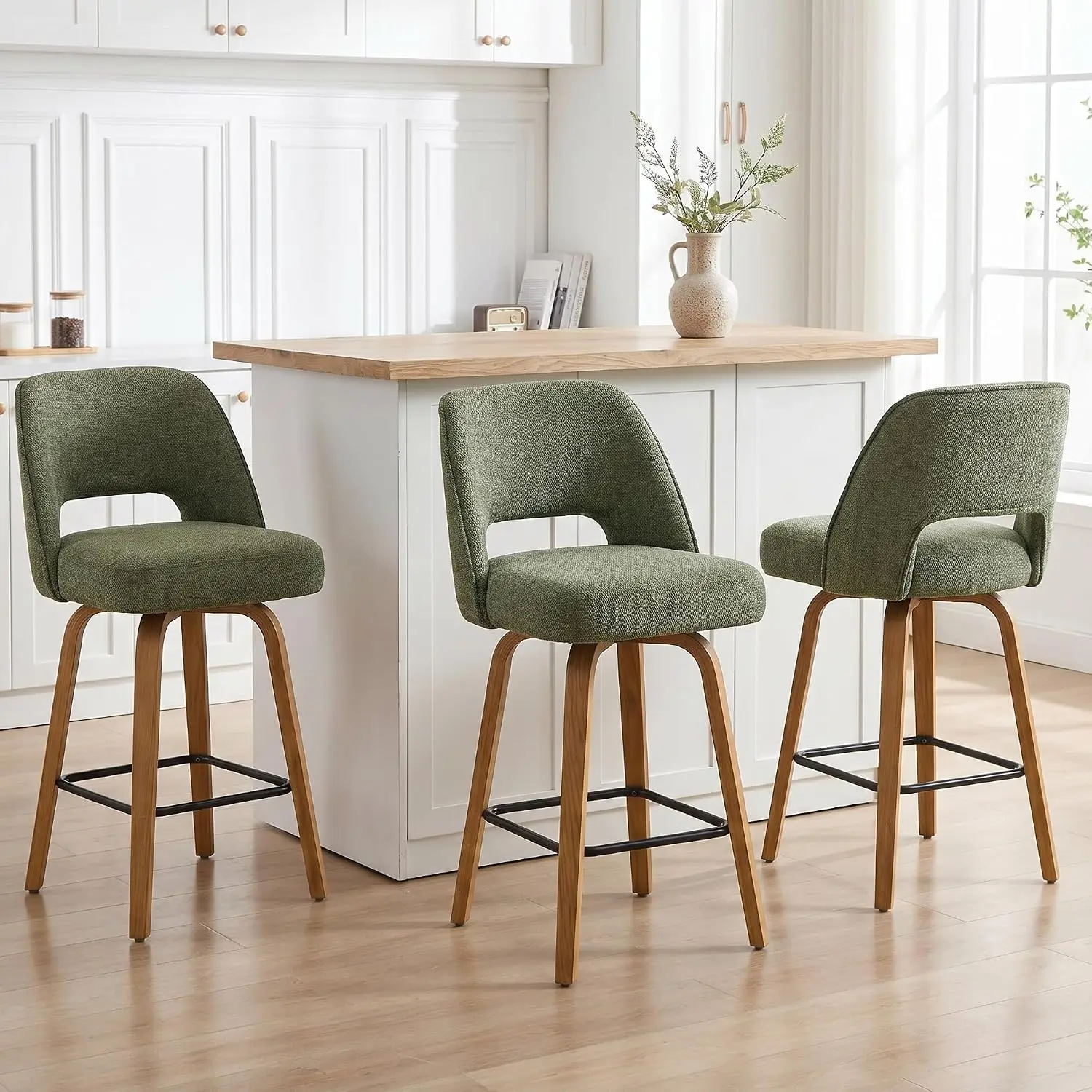 Swivel Bar Stools, Set of 3, 26 Counter Height, Moss Green, Customized
